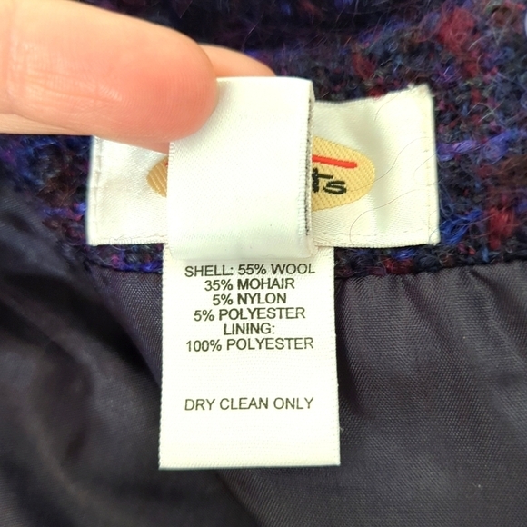 Talbots 90's Vintage Preppy Wool & Mohair Tweed Straight Cut Mini Skirt Purple 8 - Picture 12 of 13